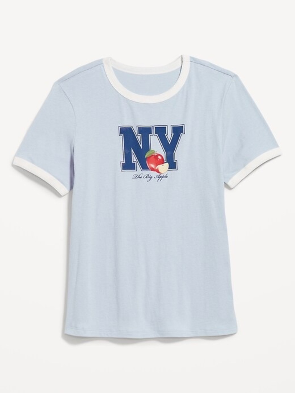 Old Navy EveryWear Graphic Ringer T-Shirt Red Apple NY Graphic Pale Blue, Small